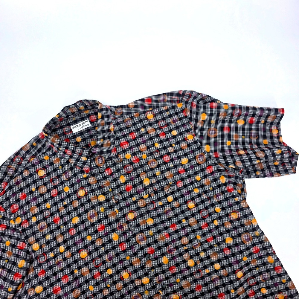 Georg Roth of Germany Mens XL Short Sleeve Button Down Polka Dot Grid Shirt